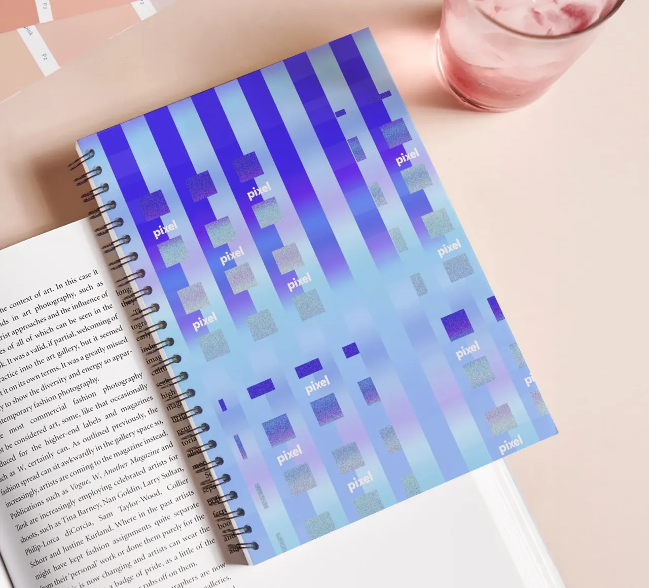 Pixel drop in a degraded stream spiral notebook by Sarah Mauriaucourt