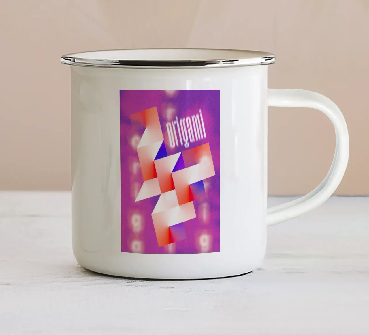 Origami di pixelisé tazza in smalto da Sarah Mauriaucourt