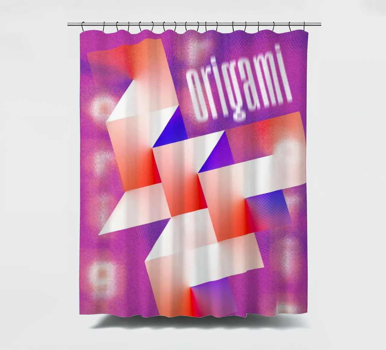 Origami of pixelisé shower curtain by Sarah Mauriaucourt