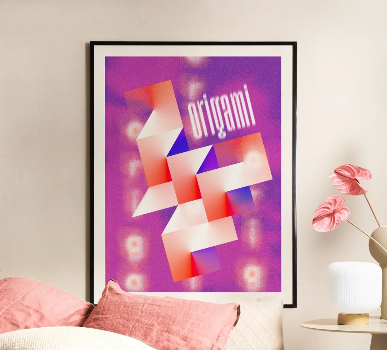 Origami di pixelisé poster con telaio in legno da Sarah Mauriaucourt