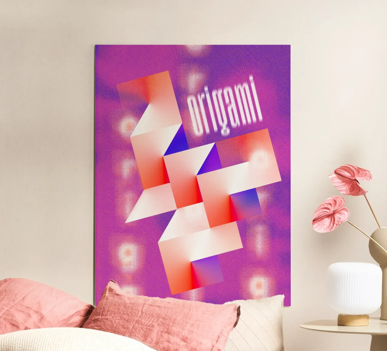 Origami di pixelisé poster con telaio in legno da Sarah Mauriaucourt