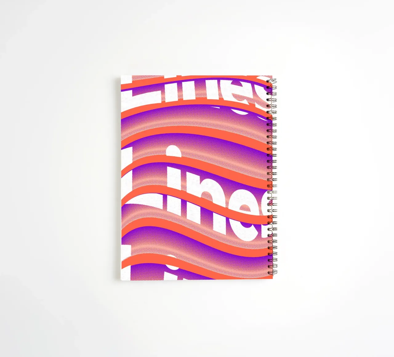 Typographic distortion in an undulating rhythm spiral notebook by Sarah Mauriaucourt