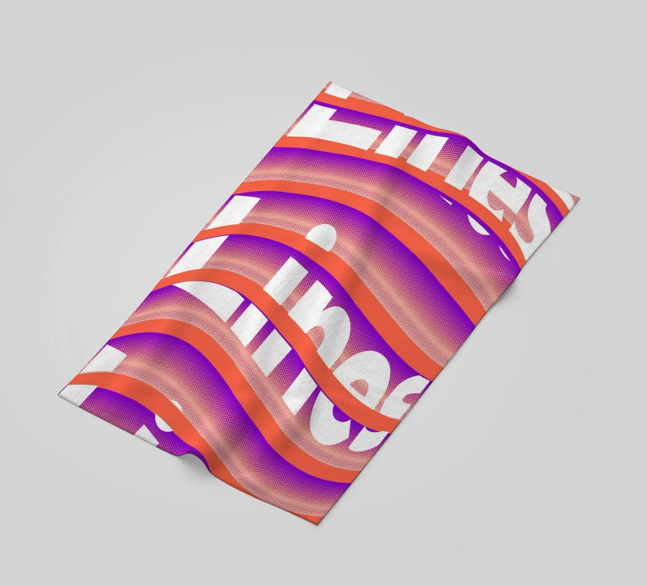 Typographic distortion in an undulating rhythm beach towel by Sarah Mauriaucourt