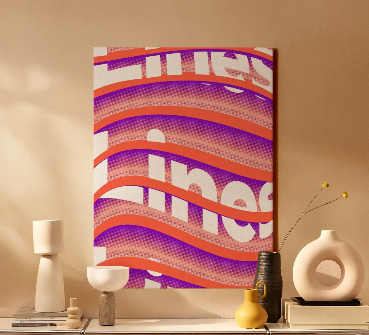 Typographic distortion in an undulating rhythm canvas by Sarah Mauriaucourt