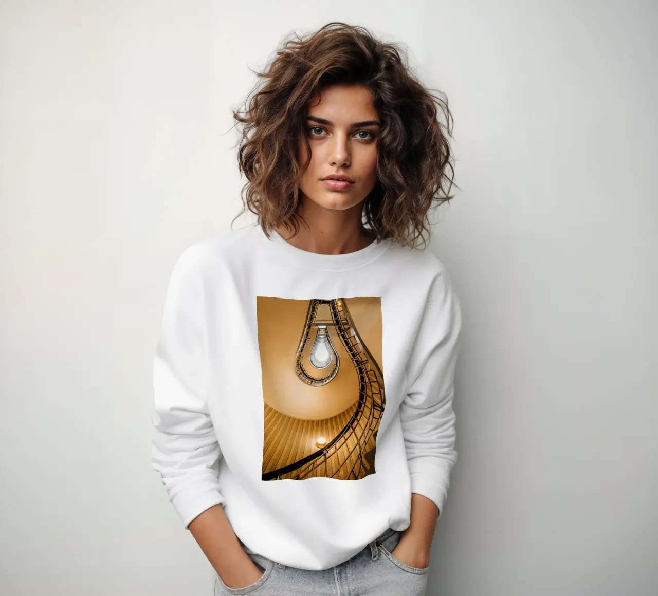 Scala a chiocciola curva a Praga, Repubblica Ceca felpa da Bold and Retro