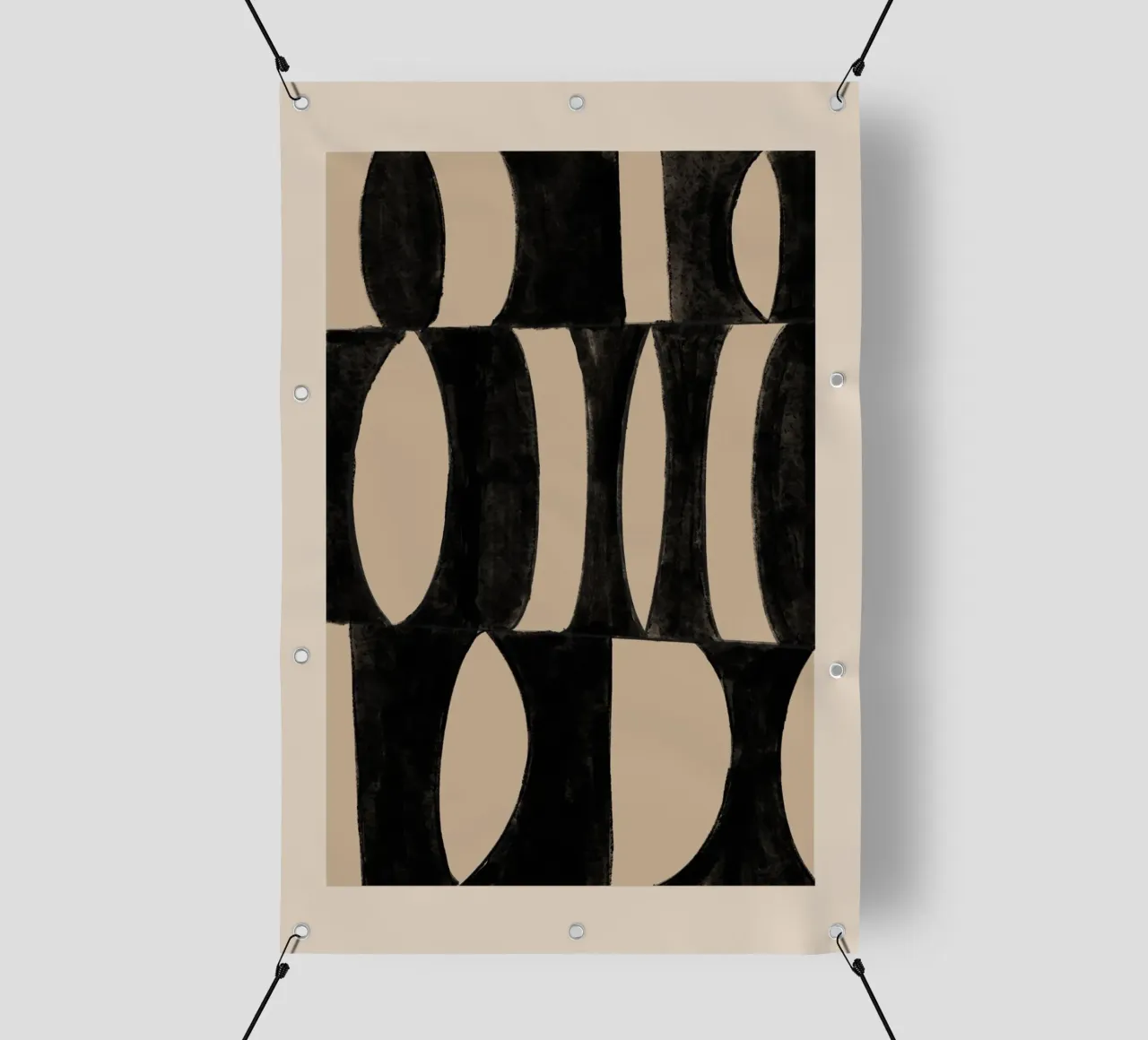 Stampa geometrica astratta nera e beige telo in pvc da Melloi Art Print
