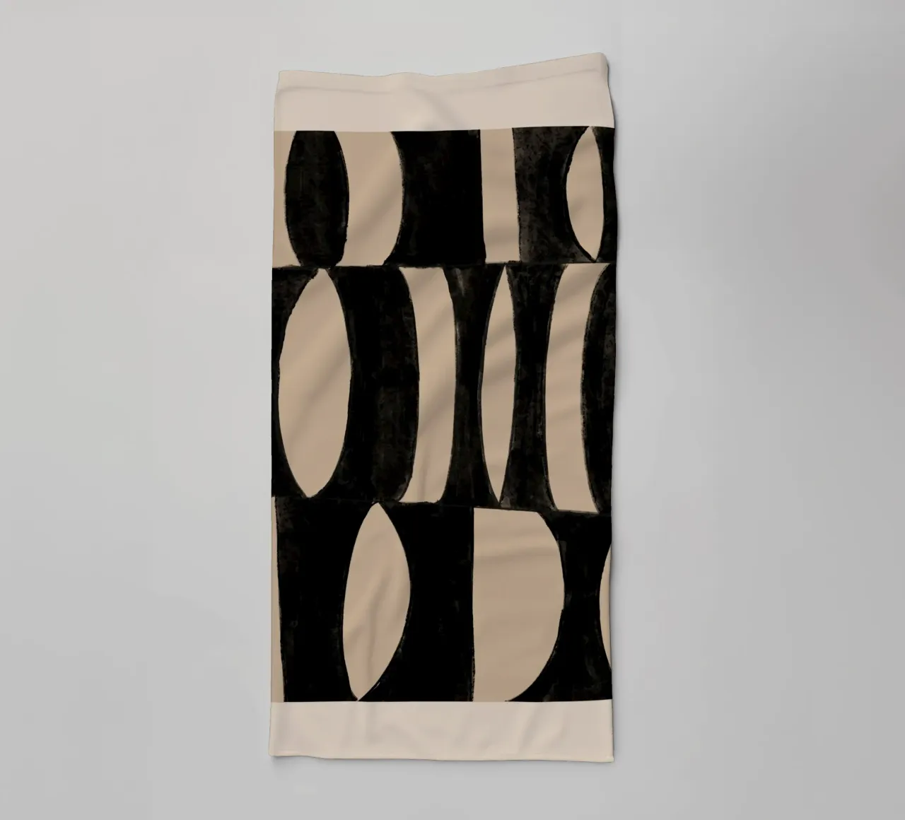 Abstract Black & Beige Geometric Art Print towel by Melloi Art Print