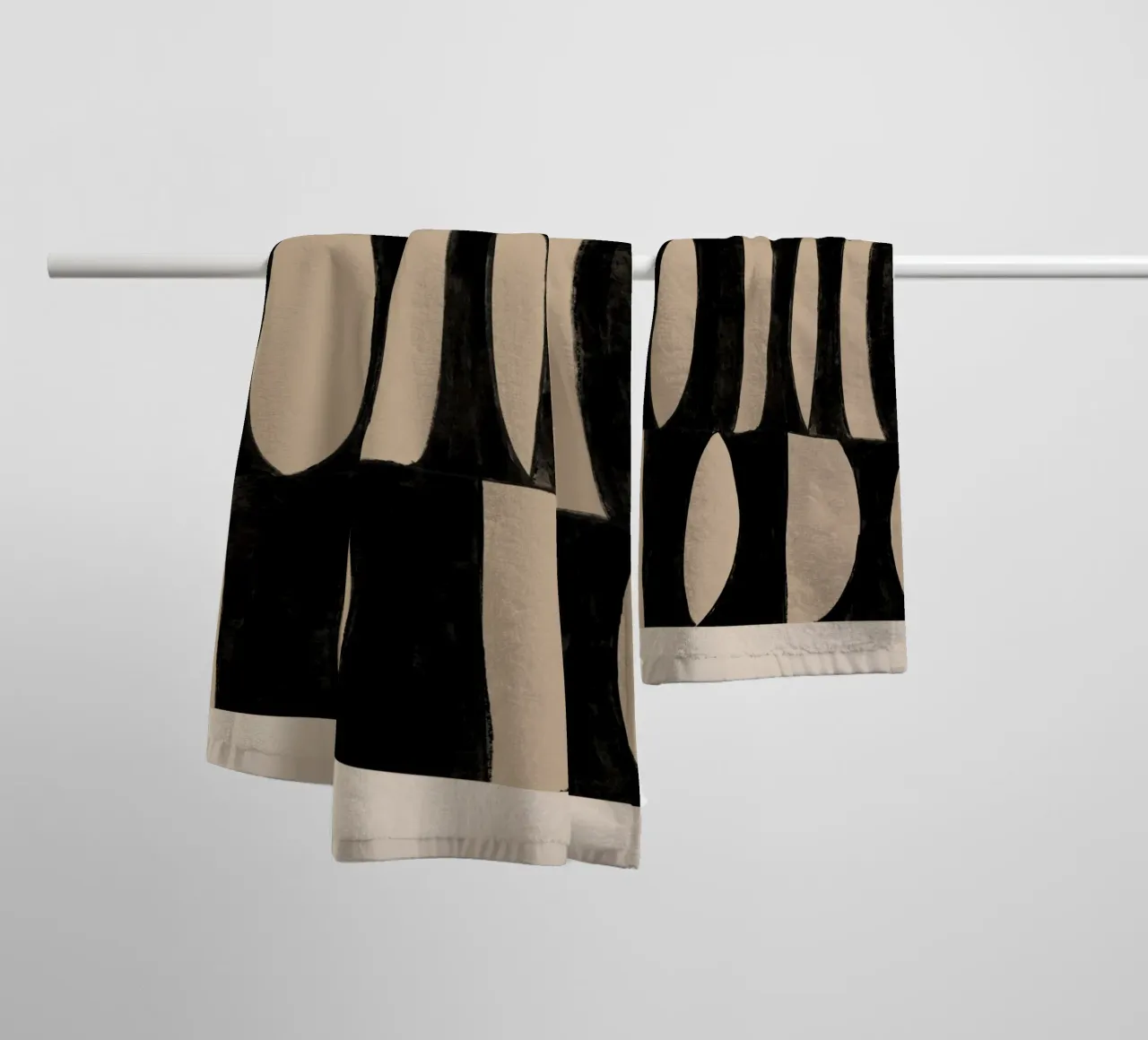 Abstract Black & Beige Geometric Art Print towel by Melloi Art Print