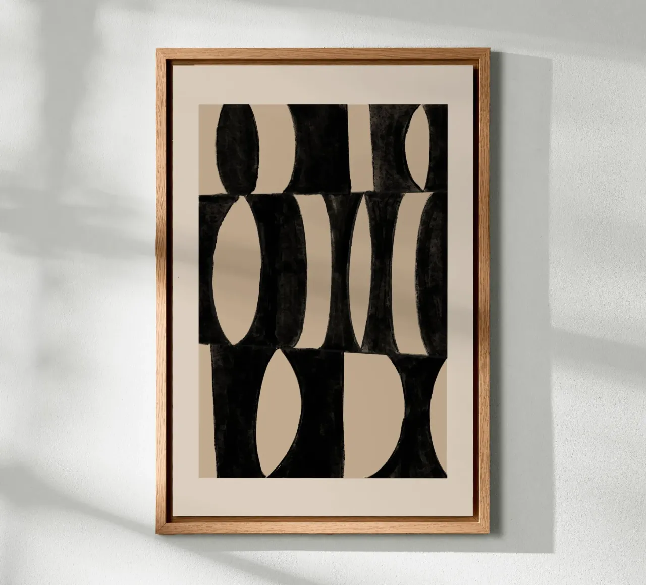 Abstracte Geometrische Kunstdruk Zwart & Beige canvas met Baklijst van Melloi Art Print