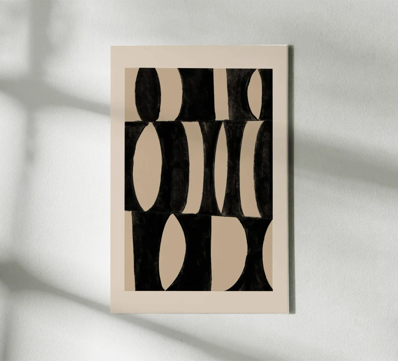 Abstracte Geometrische Kunstdruk Zwart & Beige canvas met Baklijst van Melloi Art Print