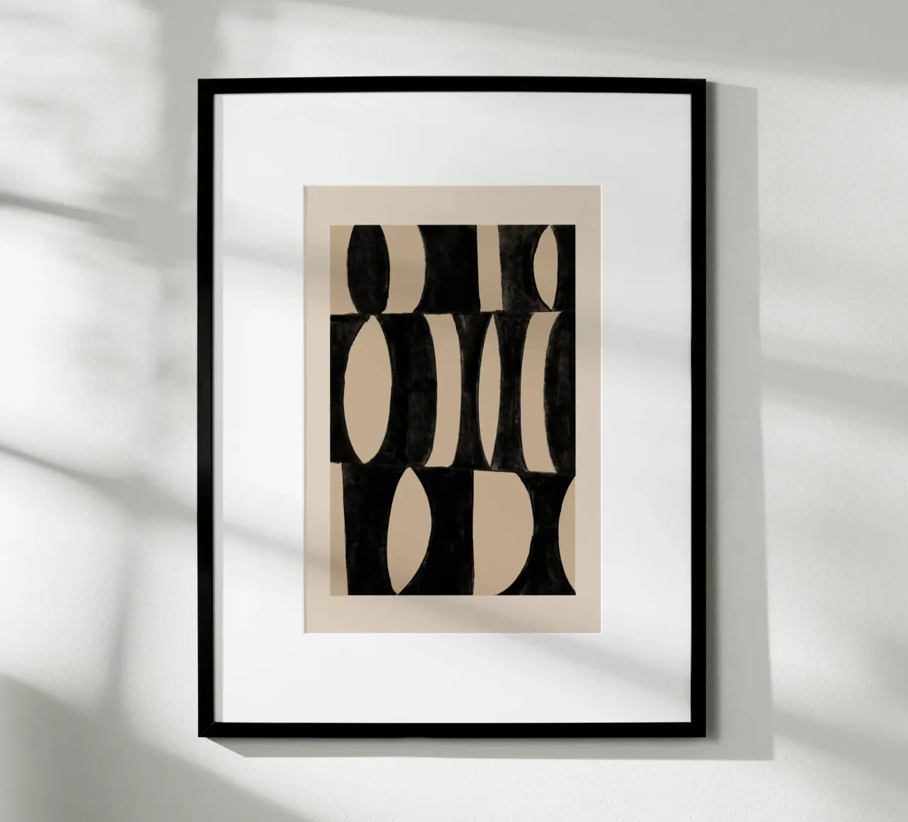 Abstracte Geometrische Kunstdruk Zwart & Beige poster met aluminium frame van Melloi Art Print