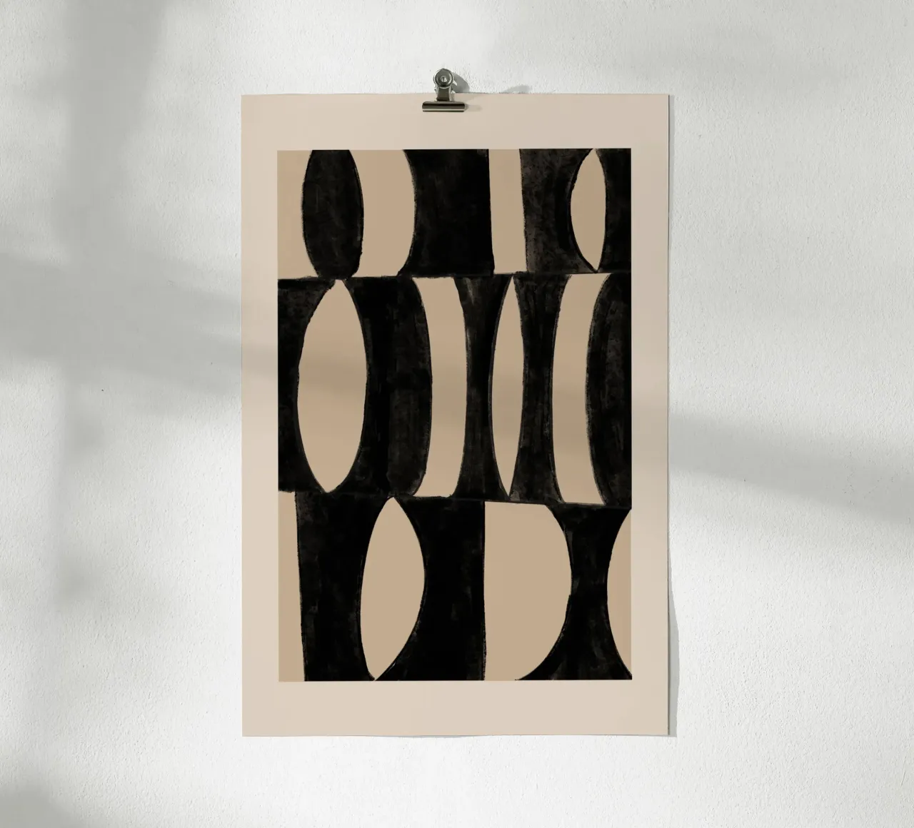 Abstracte Geometrische Kunstdruk Zwart & Beige poster met aluminium frame van Melloi Art Print