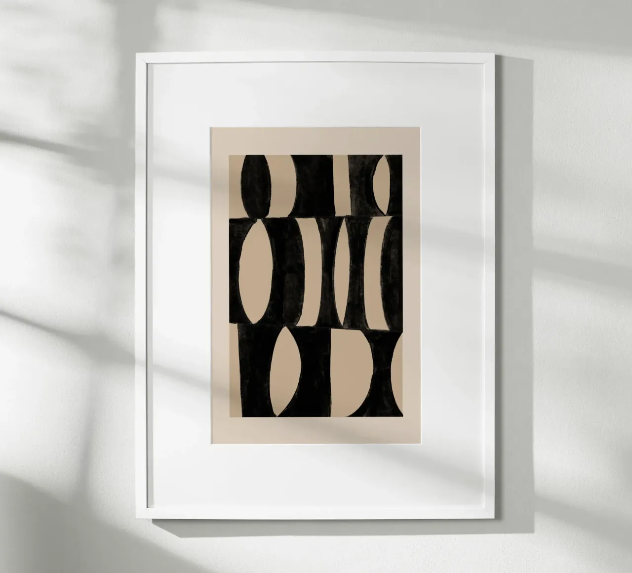 Abstracte Geometrische Kunstdruk Zwart & Beige poster met aluminium frame van Melloi Art Print