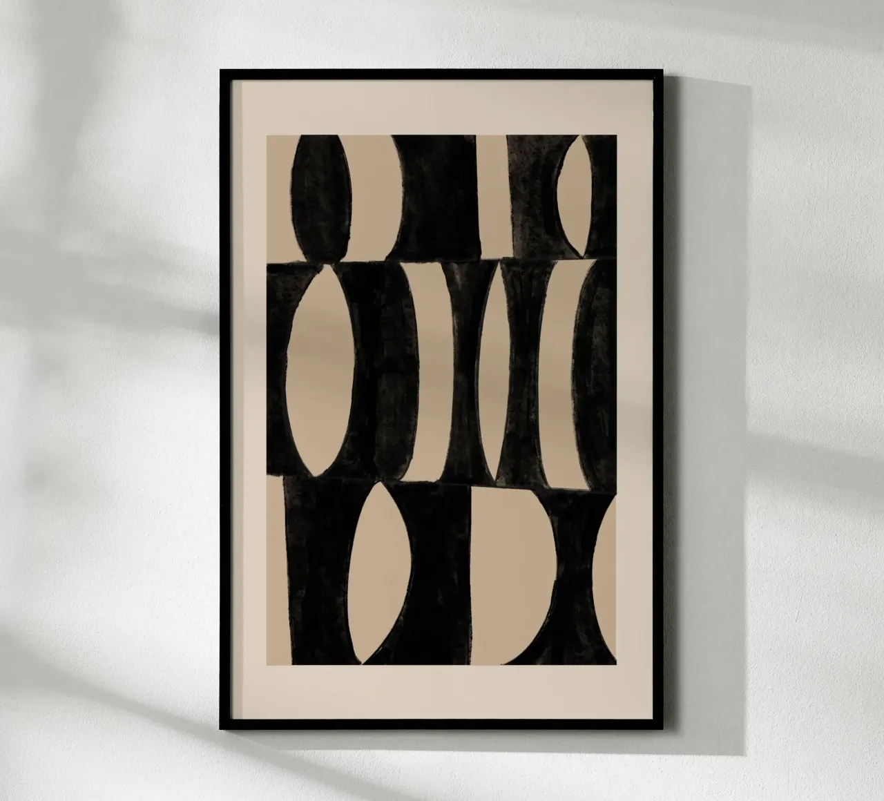 Abstracte Geometrische Kunstdruk Zwart & Beige poster met aluminium frame van Melloi Art Print