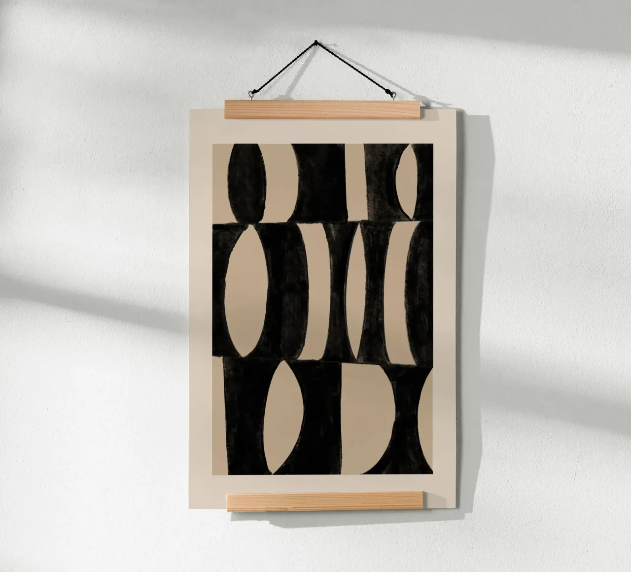 Abstracte Geometrische Kunstdruk Zwart & Beige poster met aluminium frame van Melloi Art Print