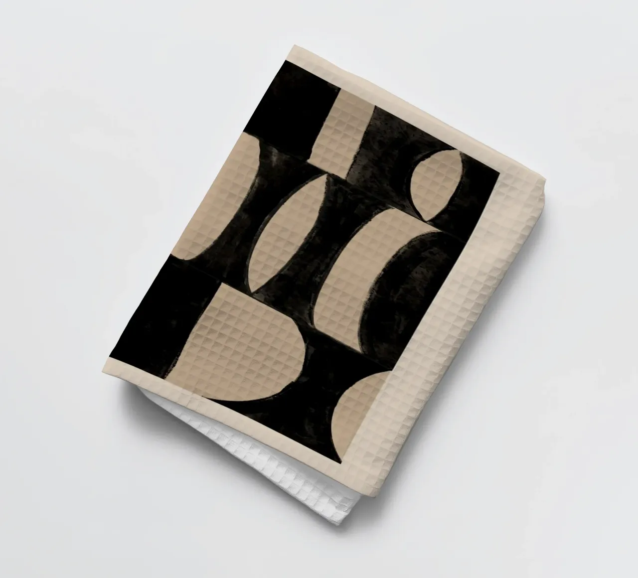 Abstrakt Schwarz & Beige Geometrischer Kunstdruck Geschirrtuch von Melloi Art Print
