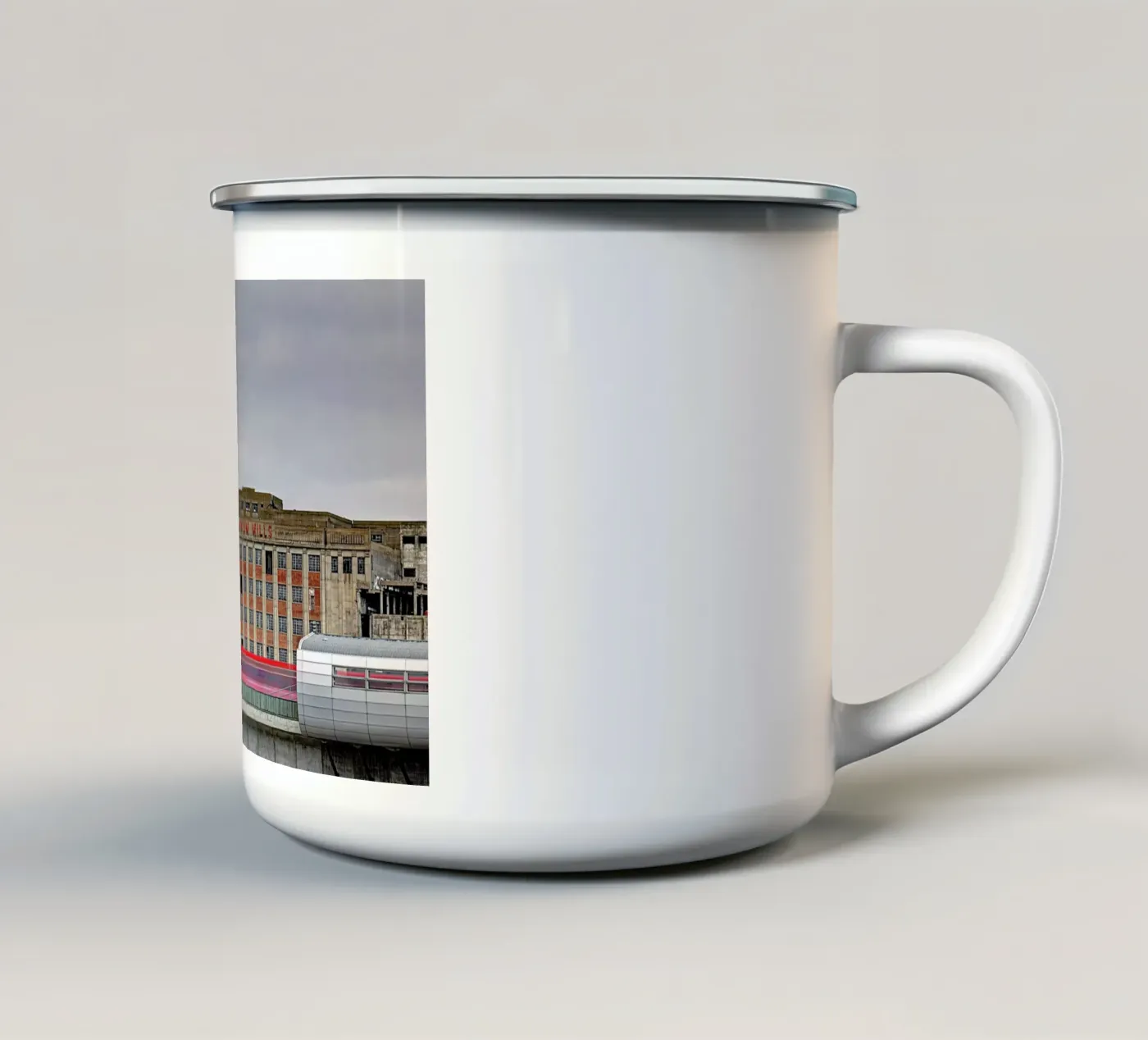 Millenium Mills enamel mug by Michael Belhadi