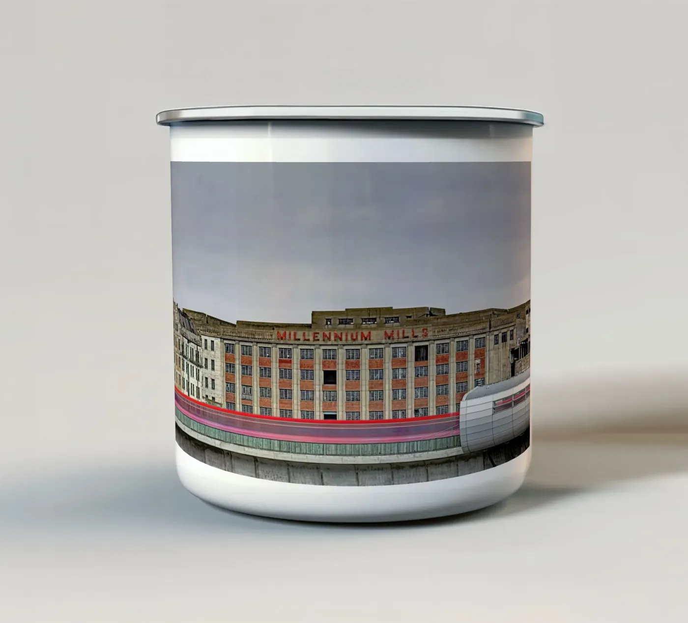 Millenium Mills enamel mug by Michael Belhadi