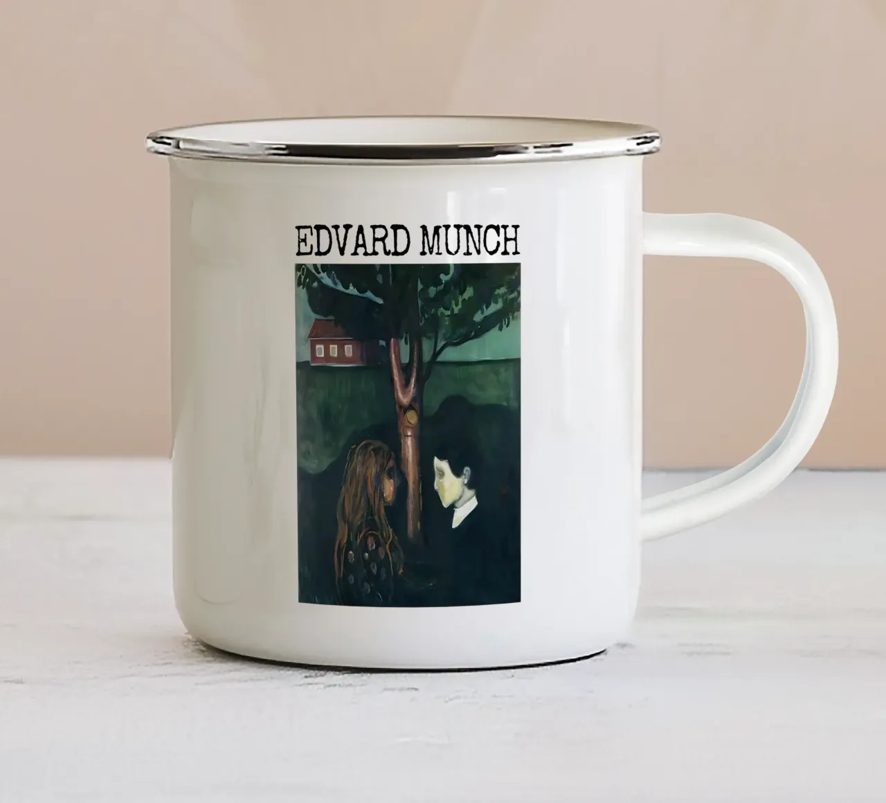 Oog in oog van Edvard Munch emaille mok van kaitlinparkershop