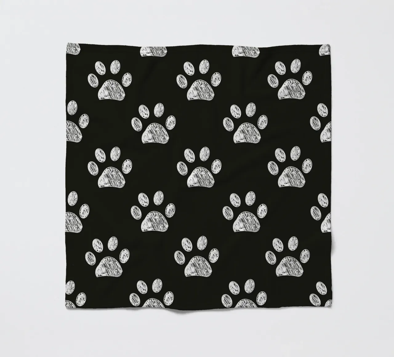 White paw prints black background pattern fleece blanket by gulsengunel