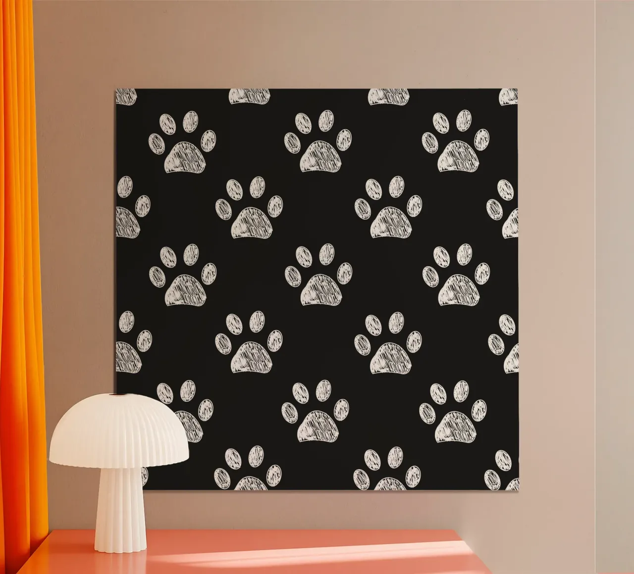 White paw prints black background pattern hahnemühle by gulsengunel