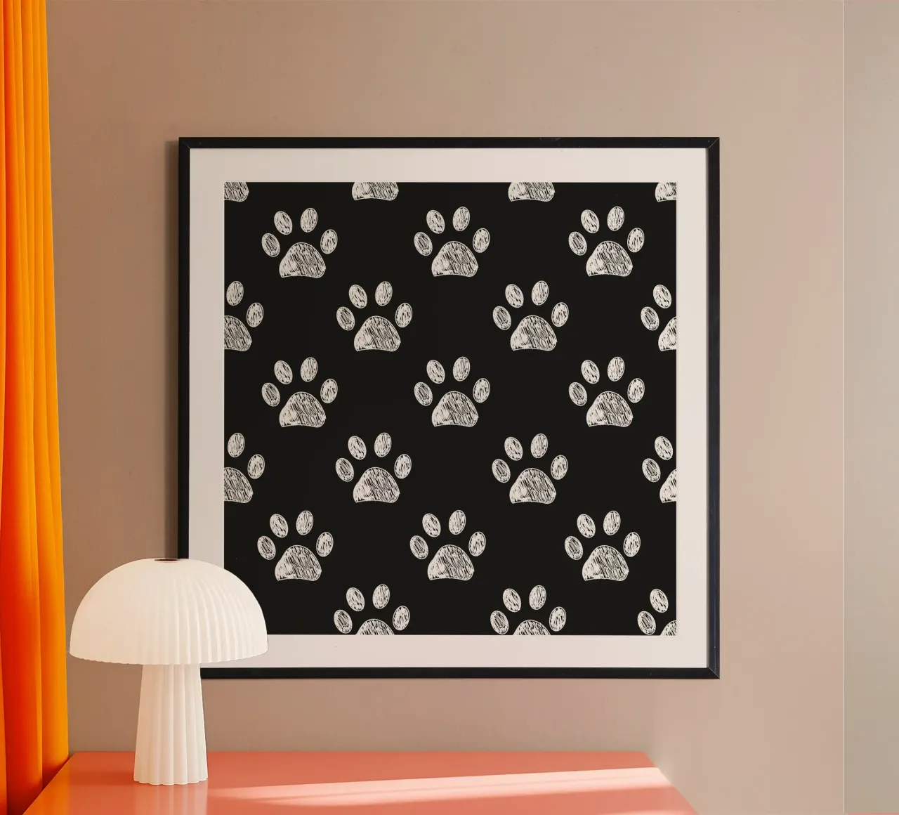 White paw prints black background pattern hahnemühle by gulsengunel