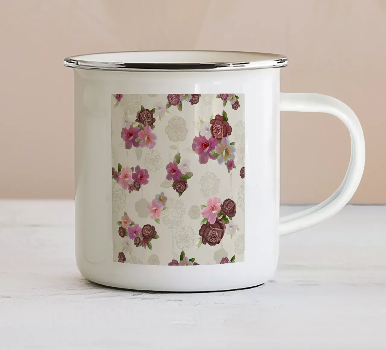 Modello di fiore di rose d'epoca tazza in smalto da gulsengunel