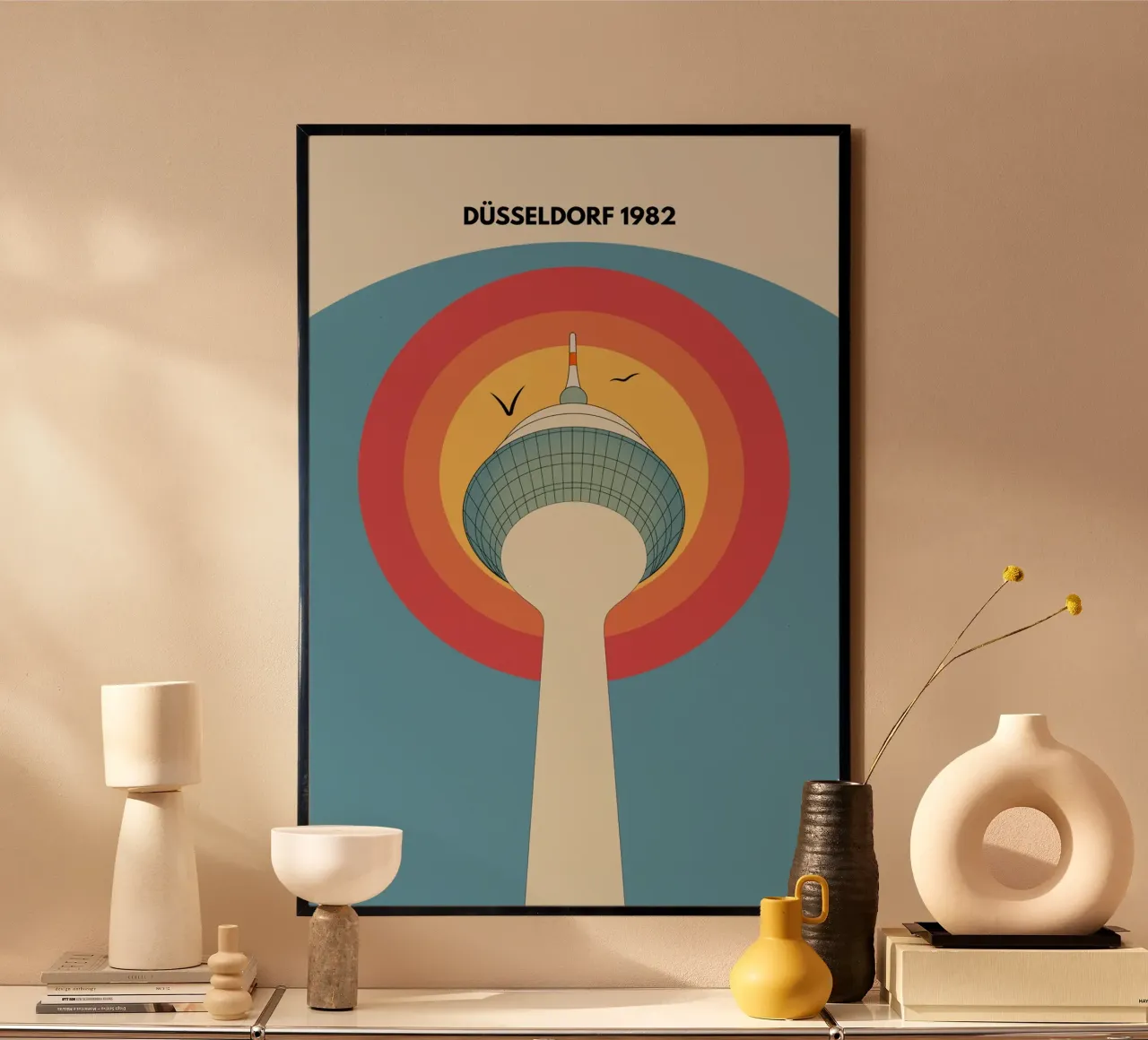 Düsseldorf Retro 1982 poster with plastic frame by pierosvisuals