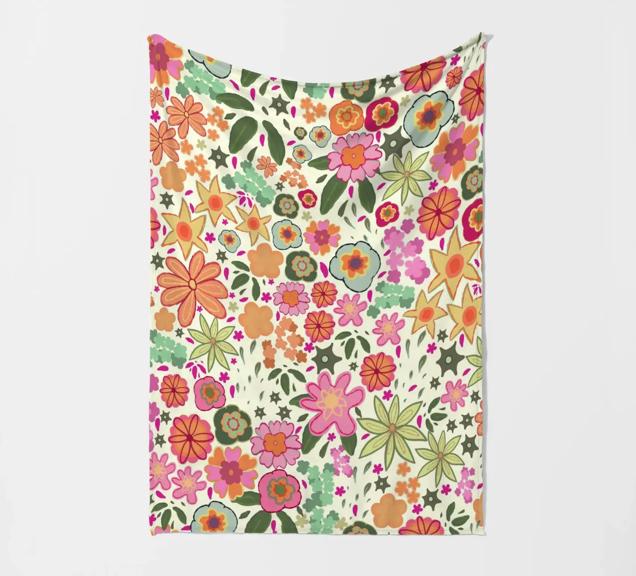 Vibrant pink ditsy summer pattern white fleece blanket by gulsengunel