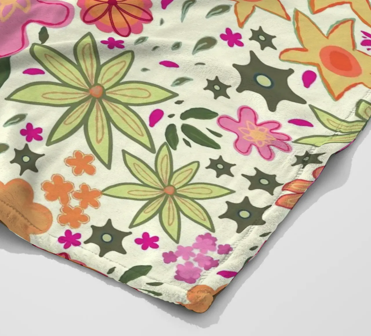 Vibrant pink ditsy summer pattern white fleece blanket by gulsengunel