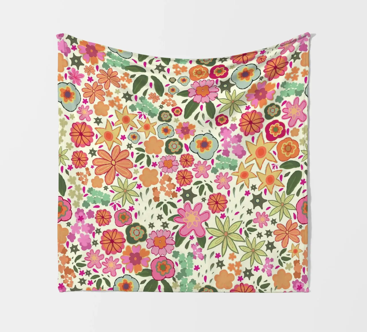 Vibrant pink ditsy summer pattern white fleece blanket by gulsengunel