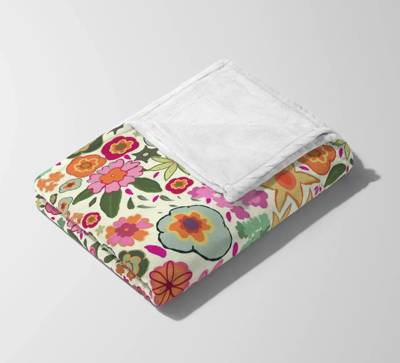 Vibrant pink ditsy summer pattern white fleece blanket by gulsengunel