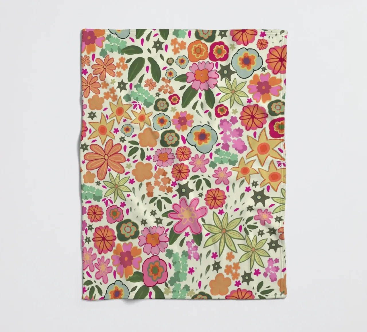 Vibrant pink ditsy summer pattern white fleece blanket by gulsengunel