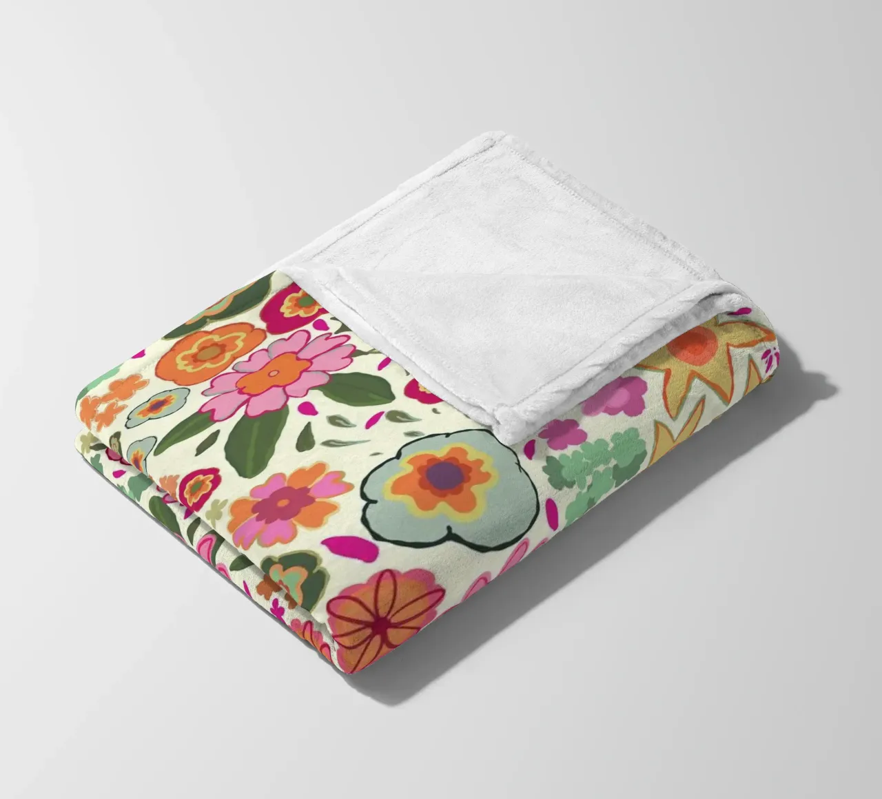 Vibrant pink ditsy summer pattern white fleece blanket by gulsengunel