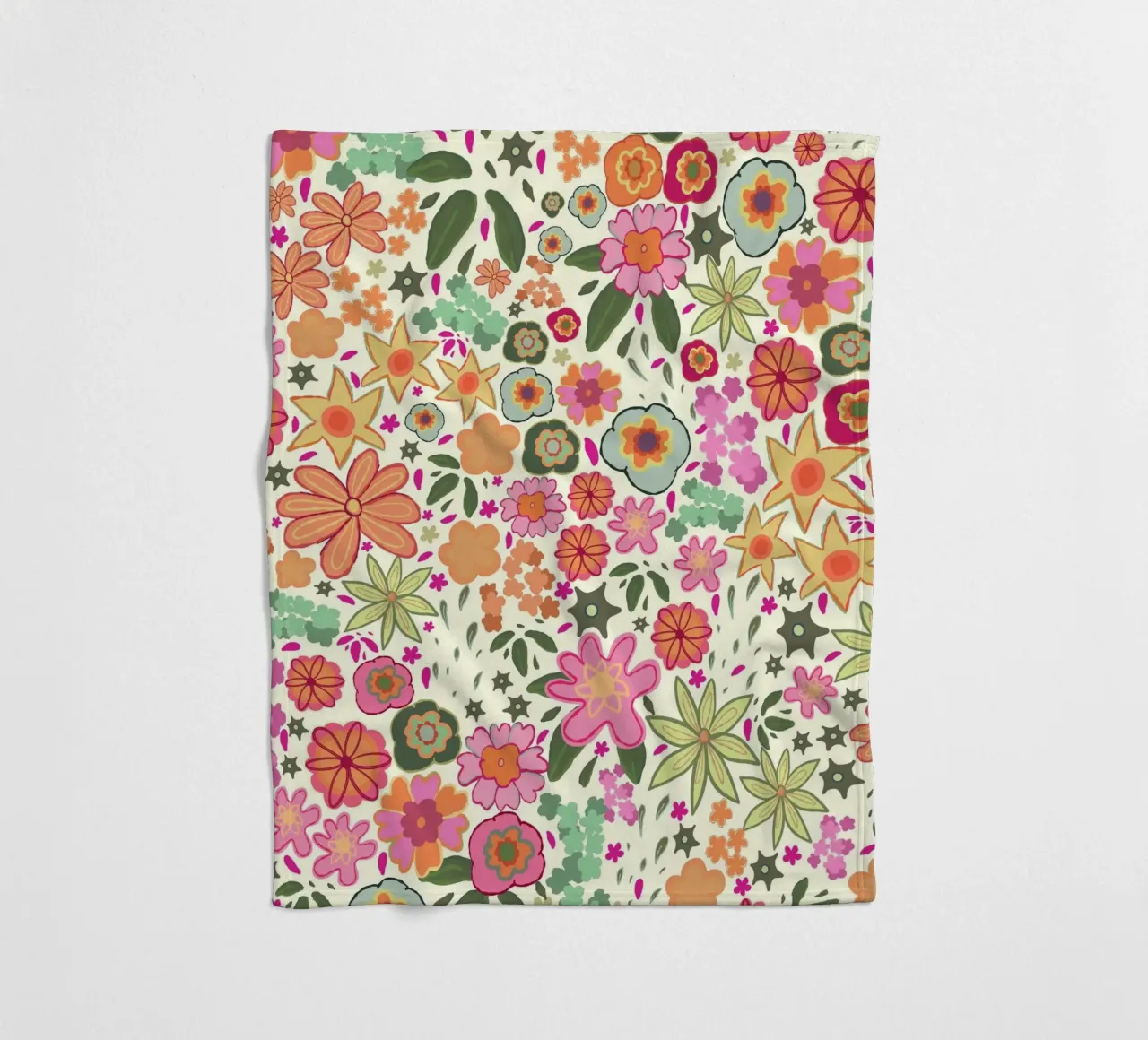 Vibrant pink ditsy summer pattern white fleece blanket by gulsengunel