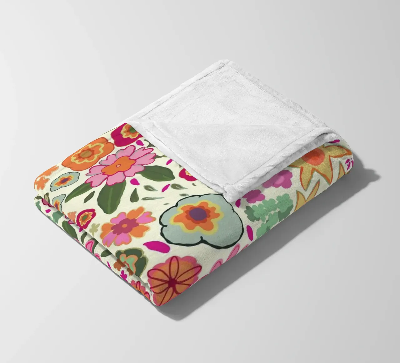 Vibrant pink ditsy summer pattern white fleece blanket by gulsengunel
