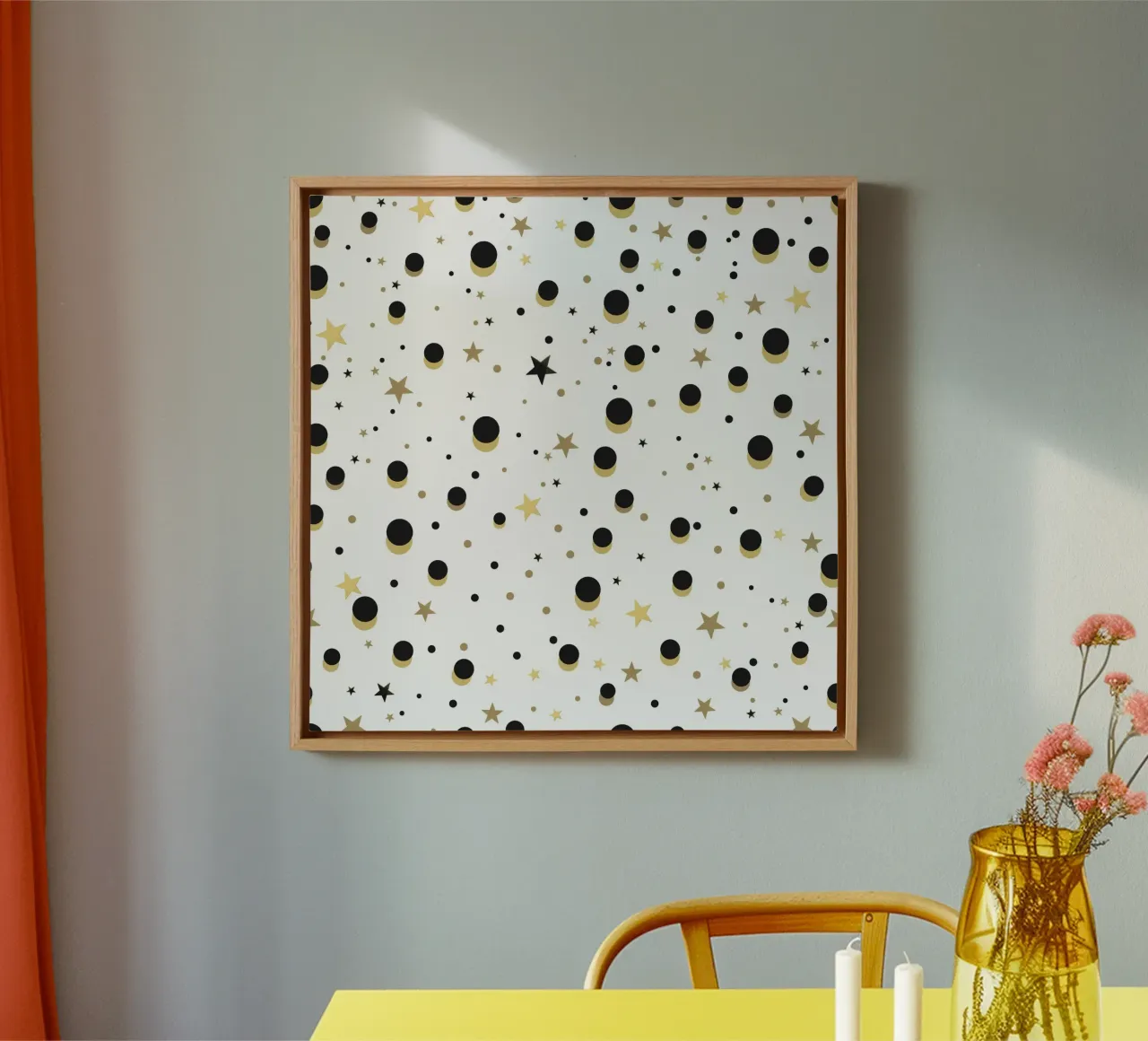 Cerchi a due colori. Stelle e cerchi in oro, giallo e nero tela da gulsengunel