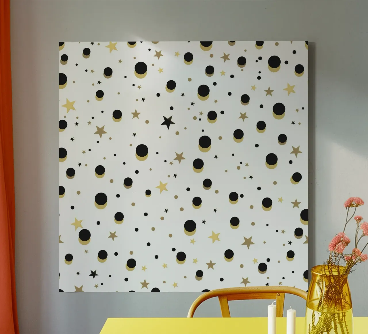 Cerchi a due colori. Stelle e cerchi in oro, giallo e nero tela da gulsengunel