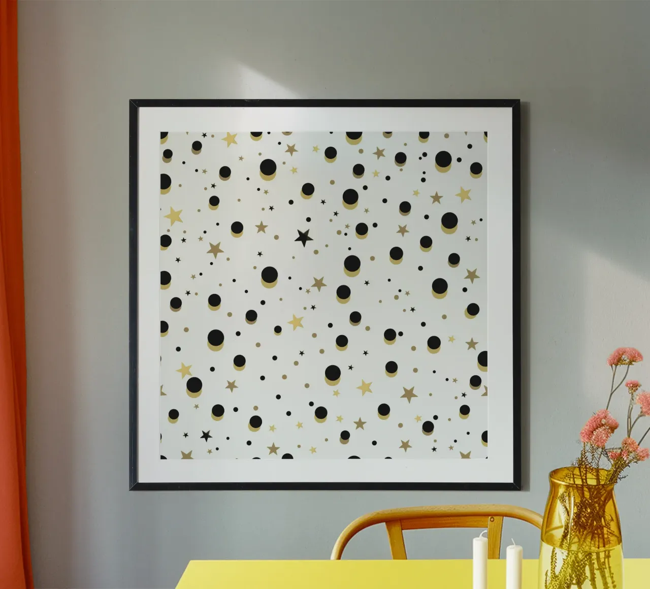 Cerchi a due colori. Stelle e cerchi in oro, giallo e nero carta hahnemühle da gulsengunel