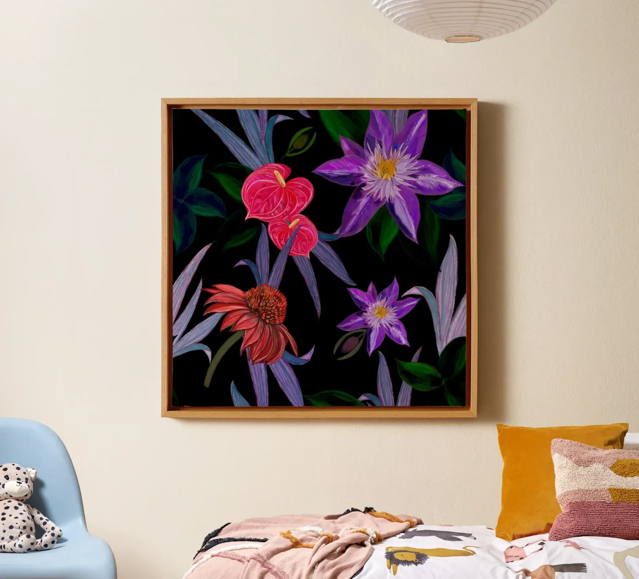 Fiori tropicali nero tela con Cornice a cassetta da gulsengunel