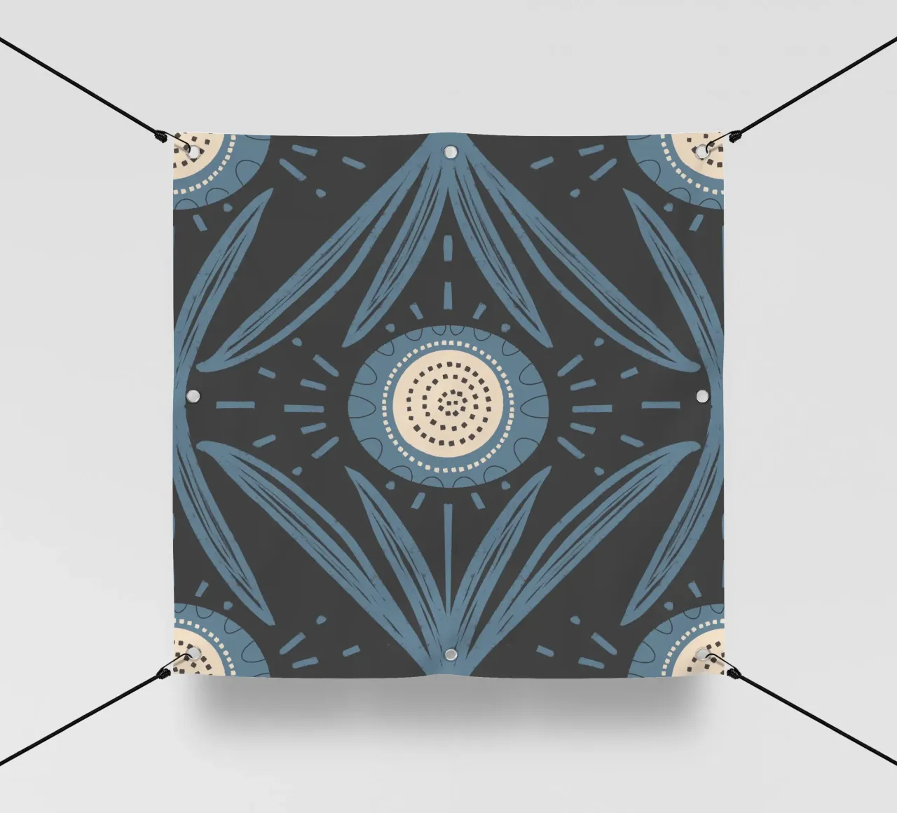 Folk Bloom Radiance - Blu polvere su carbone telo in pvc da susanacosta