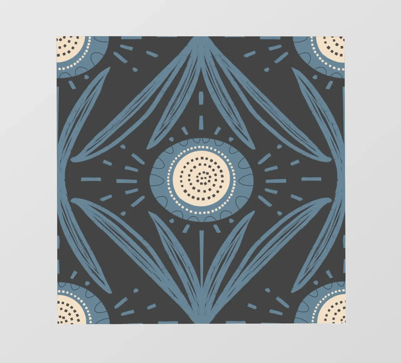 Folk Bloom Radiance - Blu polvere su carbone telo in pvc da susanacosta