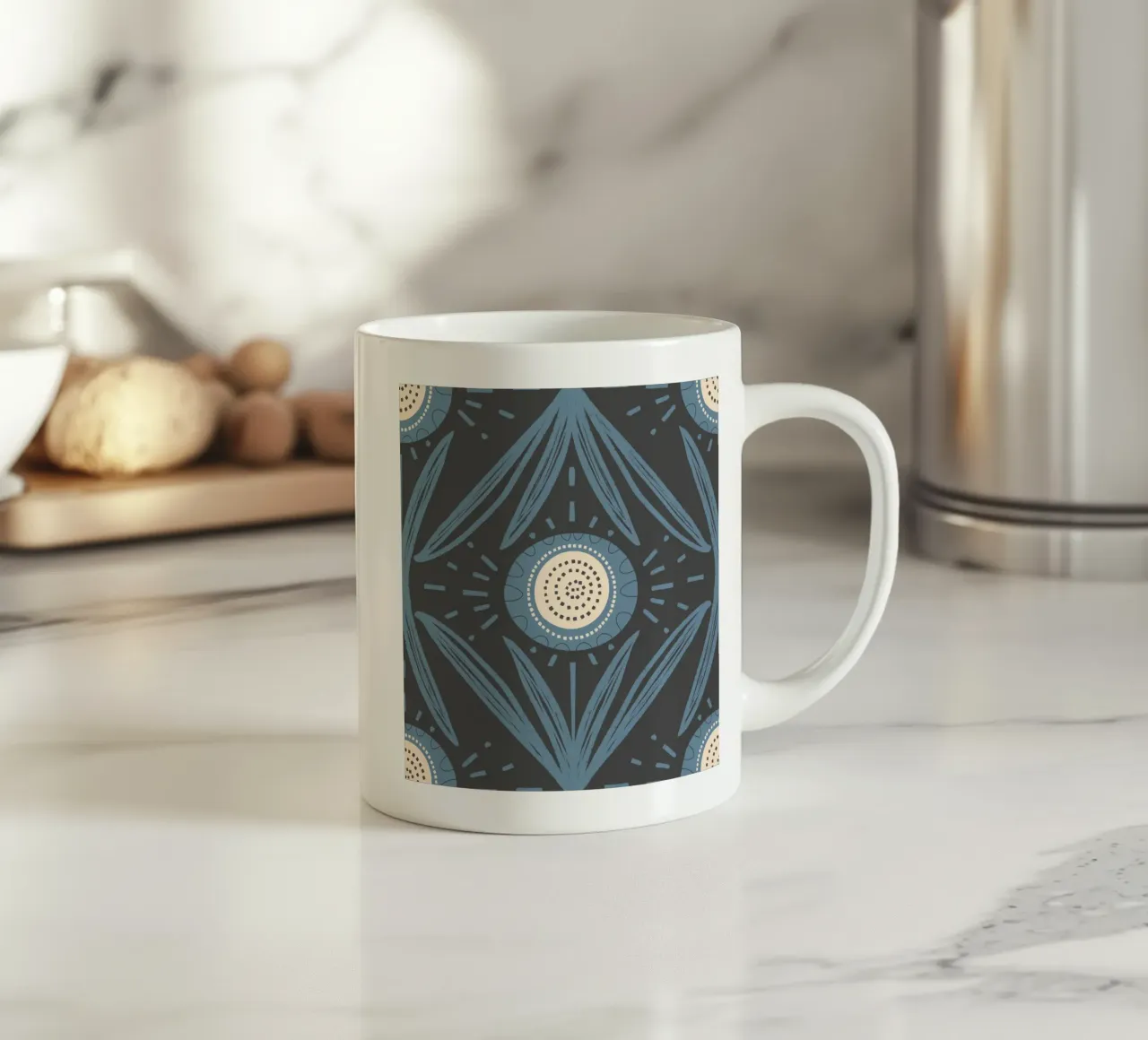 Folk Bloom Radiance - Blu polvere su carbone tazza in ceramica da susanacosta