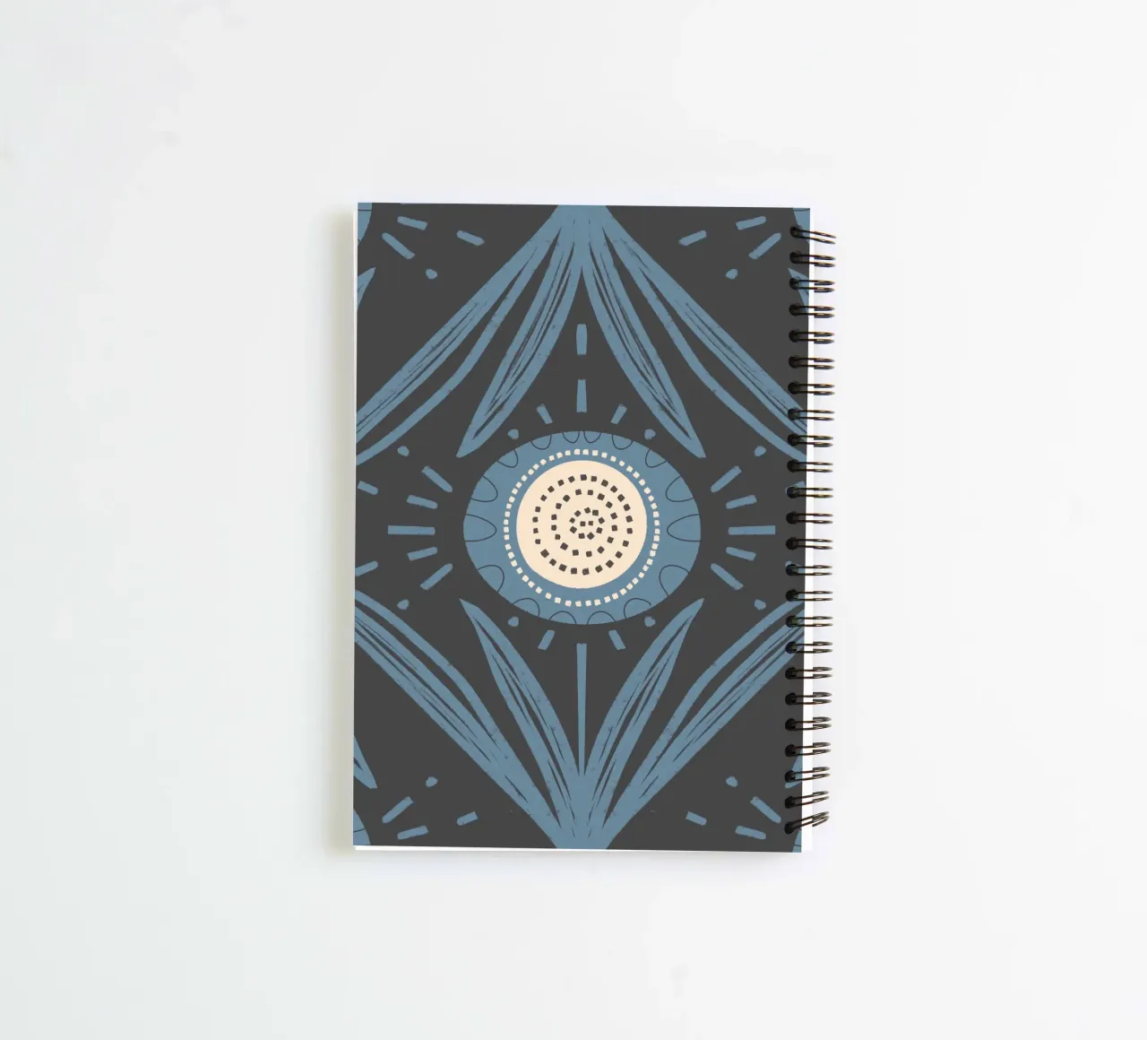 Folk Bloom Radiance – Dusty Blue on Charcoal spiral notebook by susanacosta