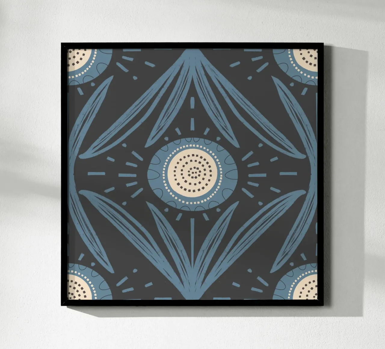 Folk Bloom Radiance - Staubblau auf Anthrazit Poster von susanacosta