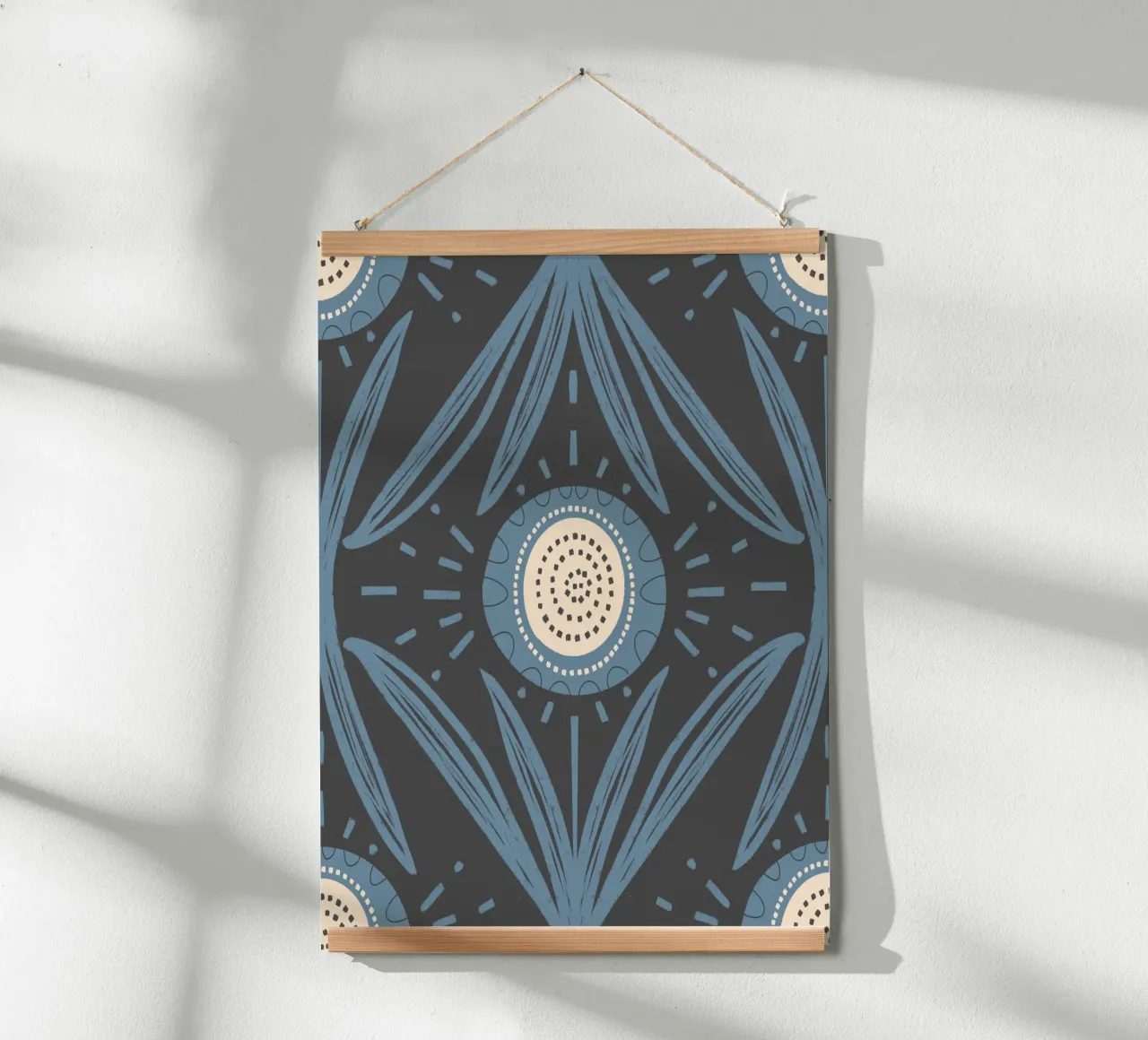 Folk Bloom Radiance - Staubblau auf Anthrazit Poster von susanacosta
