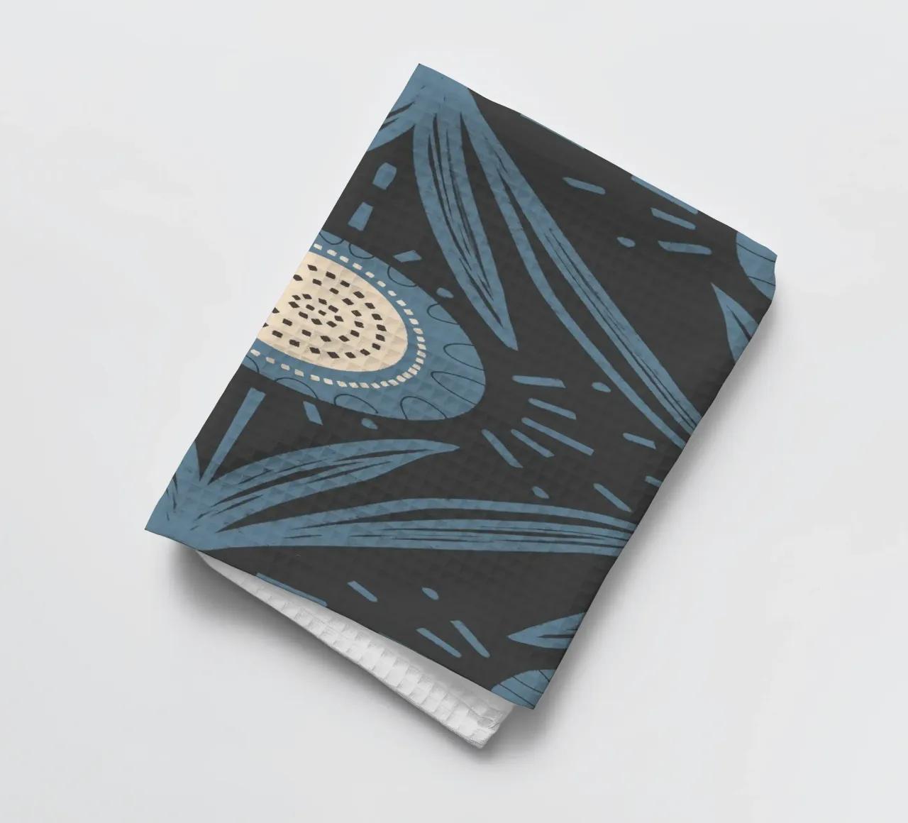 Folk Bloom Radiance – Dusty Blue on Charcoal tea towel by susanacosta