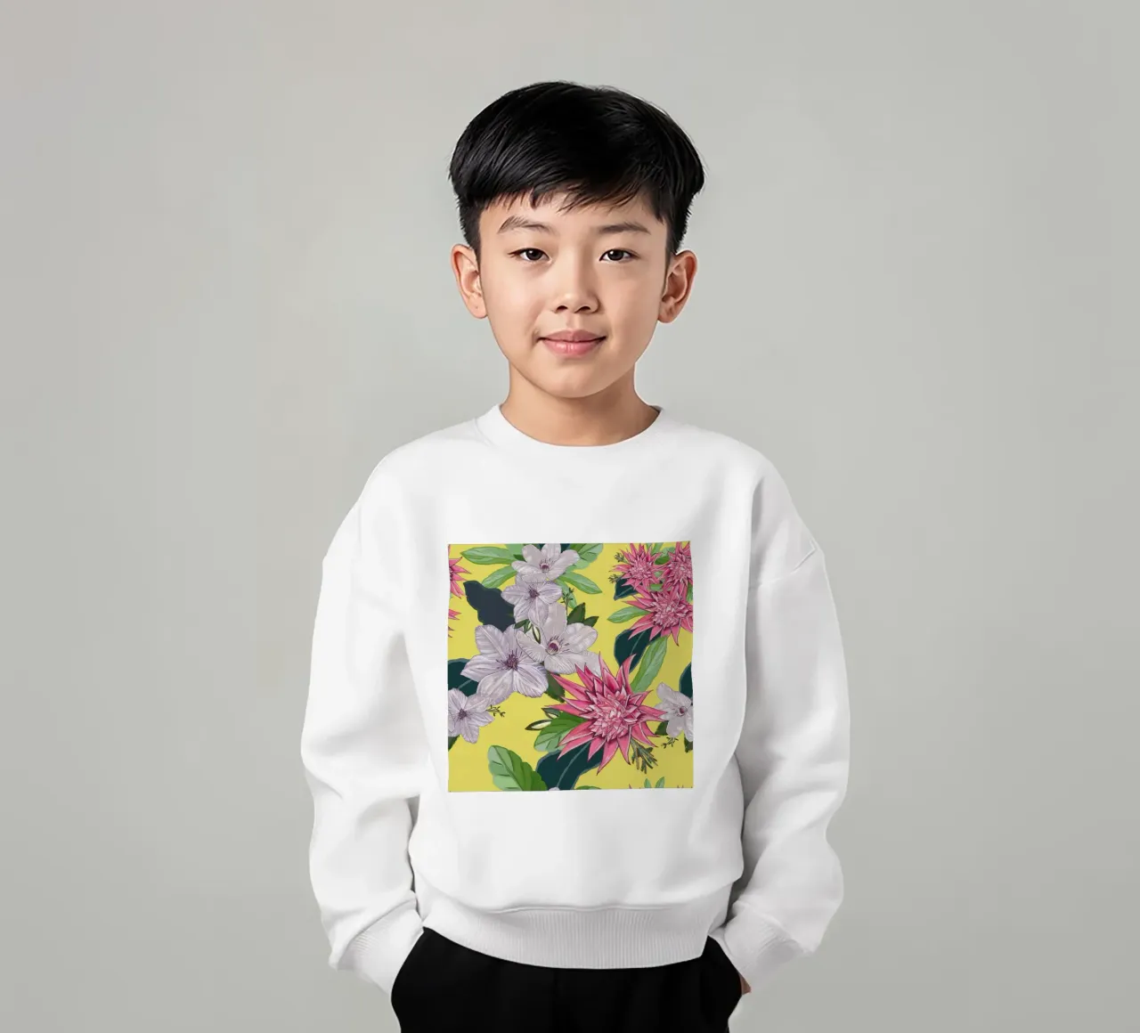 Tropical flowers pattern kids sweatshirt by gulsengunel