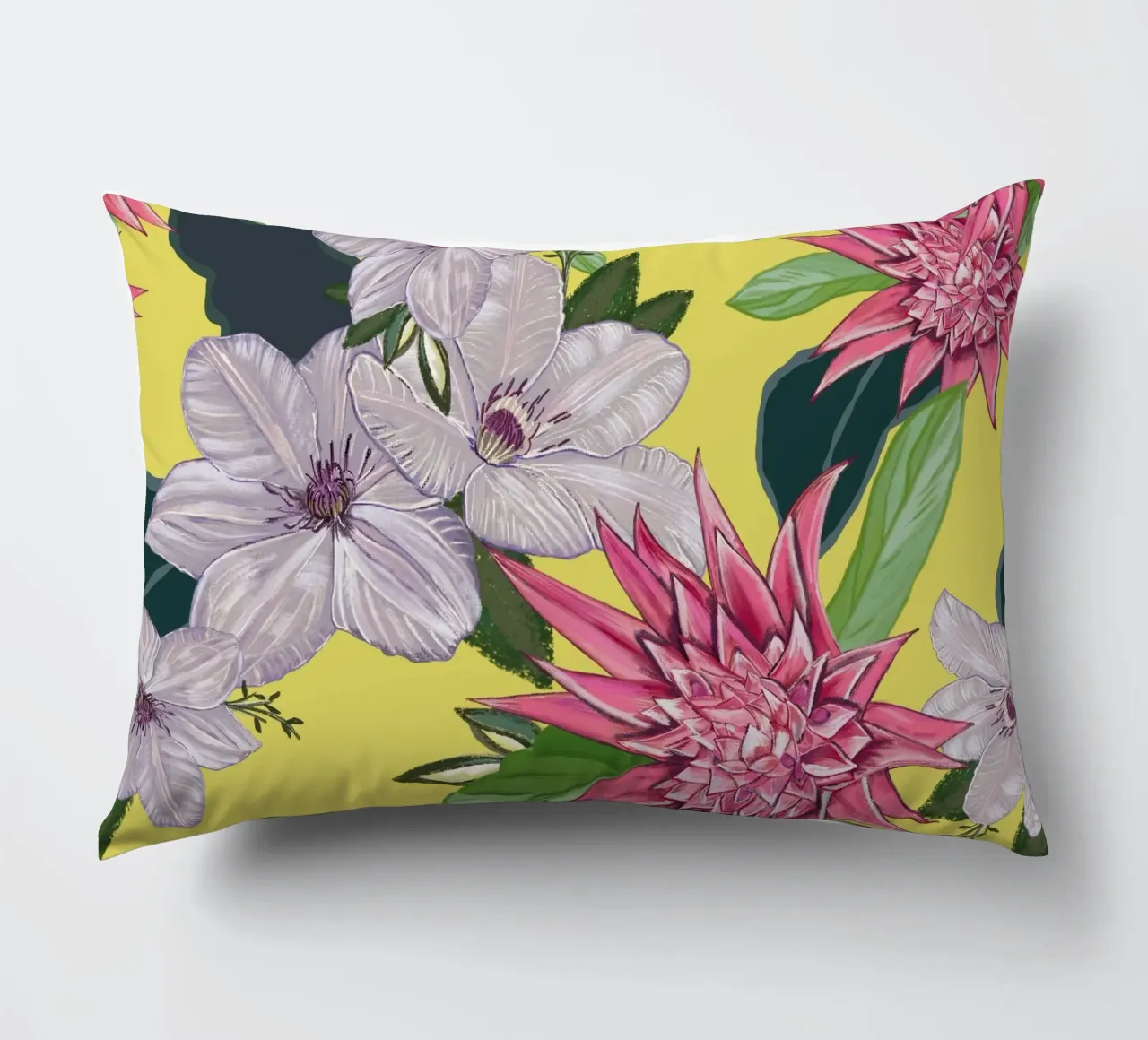 Tropical flowers pattern decorative cushion by gulsengunel