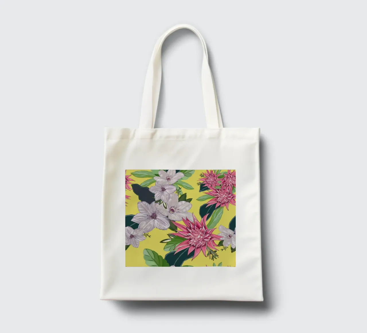 Tropical flowers pattern tote bag by gulsengunel